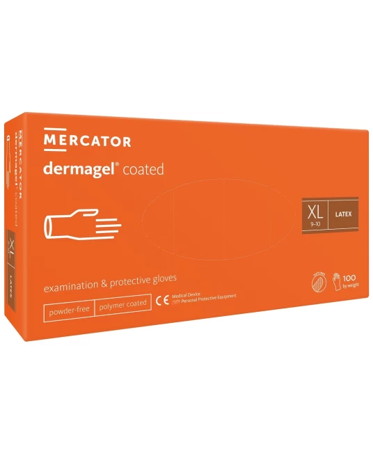 Manusi unica folosinta latex nepudrate Dermagel coated, 100 buc/cutie Manusi unica folosinta latex nepudrate Dermagel coated, 100 buc/cutie