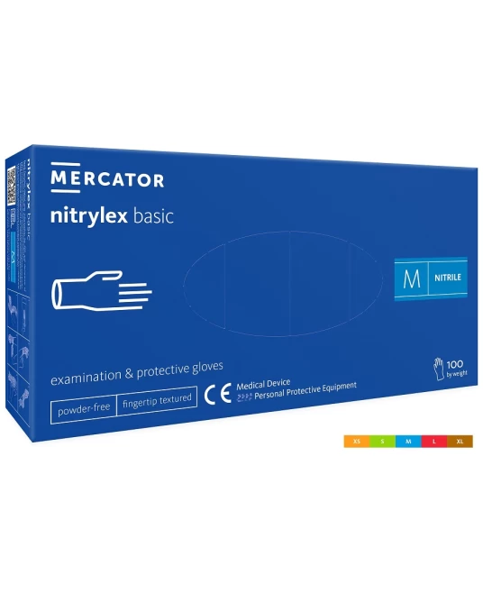 Manusi unica folosinta nitril nepudrate Nitrylex Basic, 100 buc/cutie, albastre Manusi unica folosinta nitril nepudrate Nitrylex Basic, 100 buc/cutie, albastre