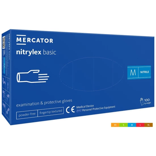 Manusi unica folosinta nitril nepudrate Nitrylex Basic, 100 buc/cutie, albastre Manusi unica folosinta nitril nepudrate Nitrylex Basic, 100 buc/cutie, albastre