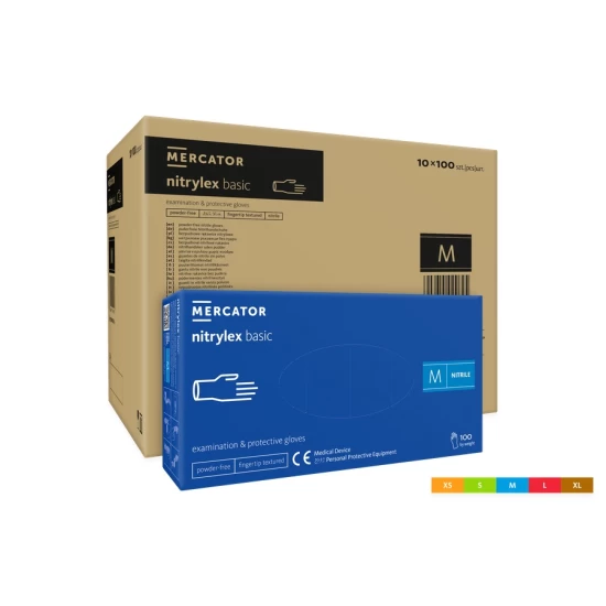Manusi unica folosinta nitril nepudrate Nitrylex Basic, 100 buc/cutie, albastre Manusi unica folosinta nitril nepudrate Nitrylex Basic, 100 buc/cutie, albastre