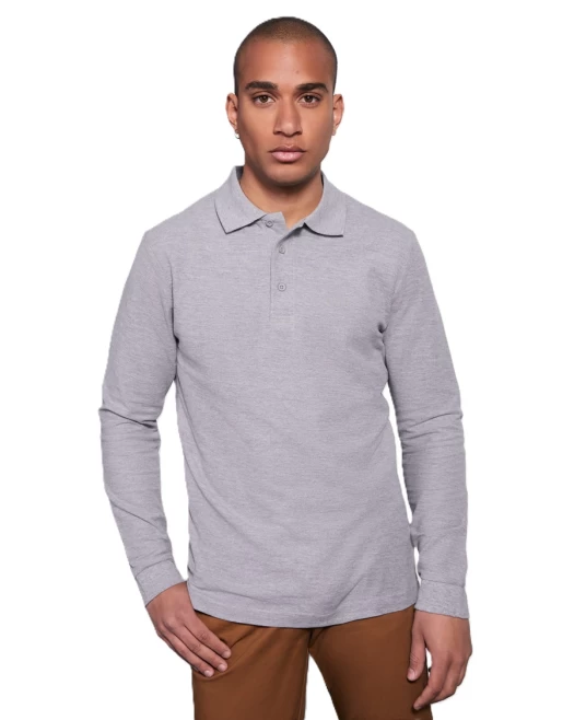 Tricou polo maneca lunga barbati 220g/mp, gri melanj Tricou polo maneca lunga barbati 220g/mp, gri melanj