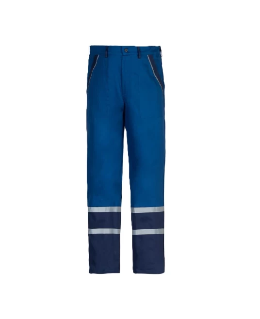 Pantaloni de lucru  Colins bumbac 240g/m2, albastru benzi reflectorizante Pantaloni de lucru  Colins bumbac 240g/m2, albastru benzi reflectorizante