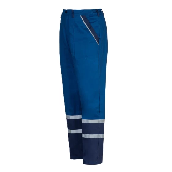 Pantaloni de lucru Colins bumbac 240g/m2, albastru benzi reflectorizante Pantaloni de lucru Colins bumbac 240g/m2, albastru benzi reflectorizante