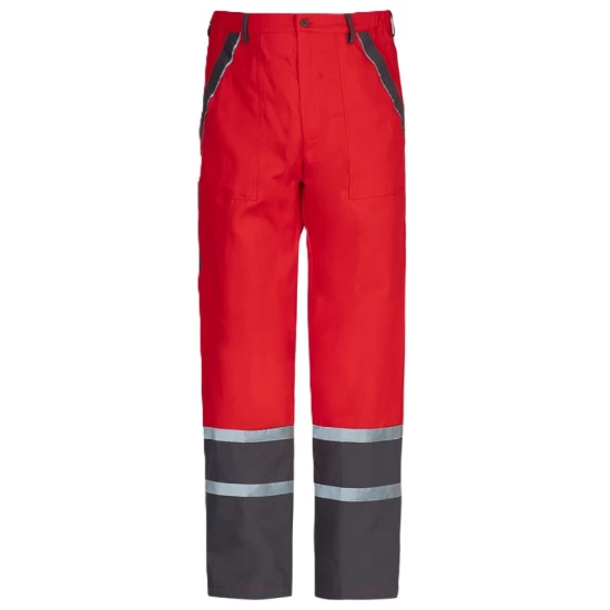 Pantaloni de lucru Colins bumbac 240g/m2,  rosu dungi reflectorizante