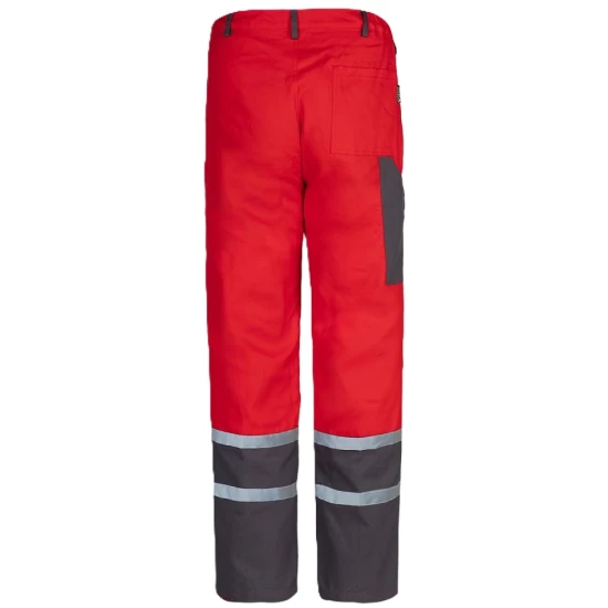 Pantaloni de lucru Colins bumbac 240g/m2,  rosu dungi reflectorizante
