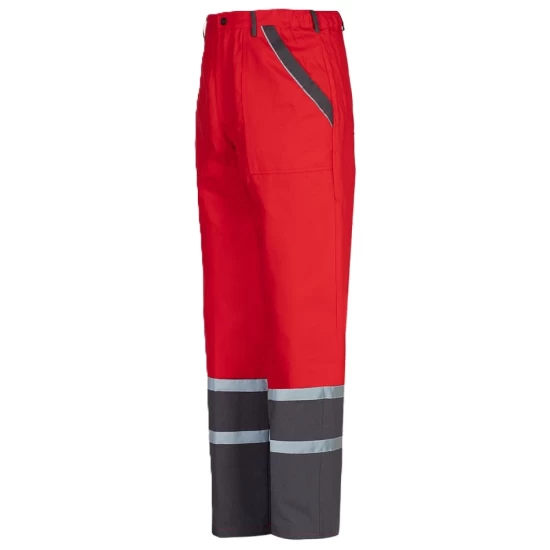 Pantaloni de lucru Colins bumbac 240g/m2,  rosu dungi reflectorizante
