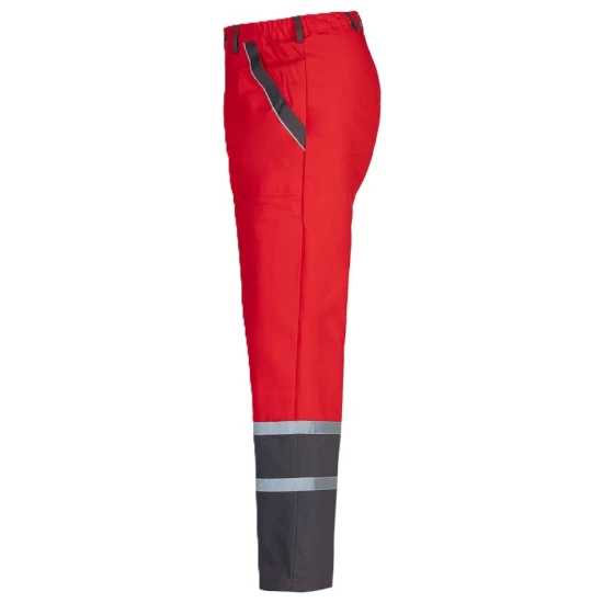 Pantaloni de lucru Colins bumbac 240g/m2,  rosu dungi reflectorizante