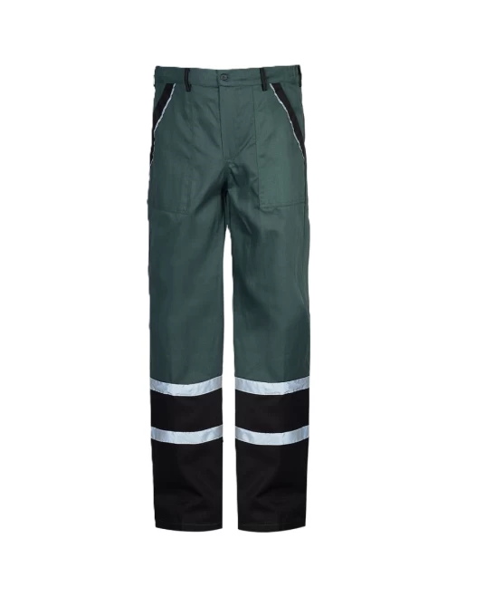 Pantaloni de lucru Colins bumbac 240g/m2,  verde dungi reflectorizante Pantaloni de lucru Colins bumbac 240g/m2,  verde dungi reflectorizante