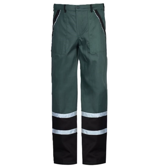 Pantaloni de lucru Colins bumbac 240g/m2, verde dungi reflectorizante Pantaloni de lucru Colins bumbac 240g/m2, verde dungi reflectorizante