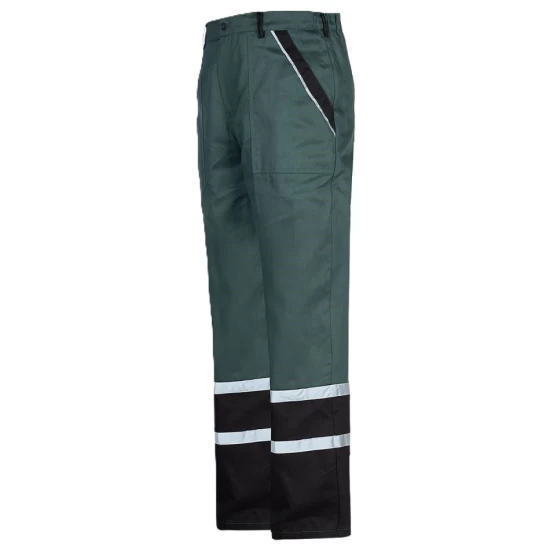 Pantaloni de lucru Colins bumbac 240g/m2, verde dungi reflectorizante Pantaloni de lucru Colins bumbac 240g/m2, verde dungi reflectorizante