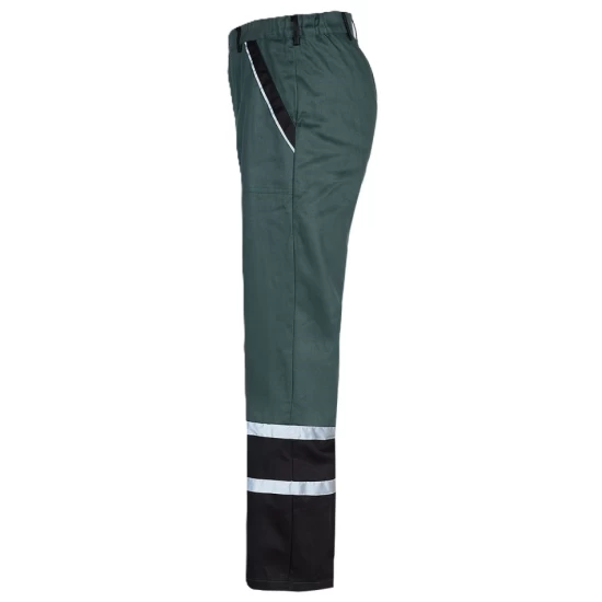Pantaloni de lucru Colins bumbac 240g/m2, verde dungi reflectorizante Pantaloni de lucru Colins bumbac 240g/m2, verde dungi reflectorizante