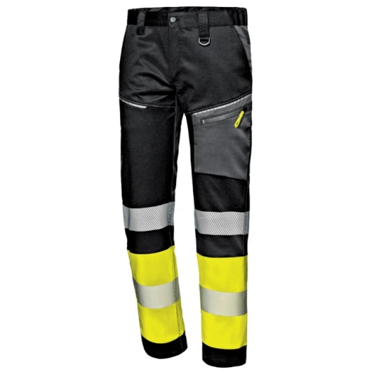 Pantaloni HiVis premium stretch, 245g/m2, negru-galben Pantaloni HiVis premium stretch, 245g/m2, negru-galben