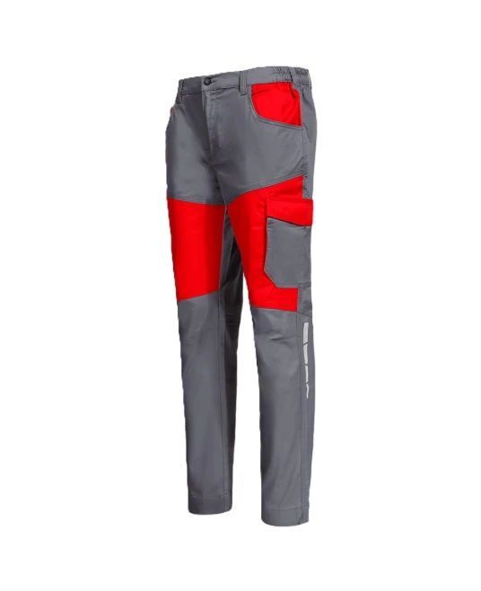 Pantaloni de lucru subtiri, ENOS stretch gri-rosu, 210g/m2