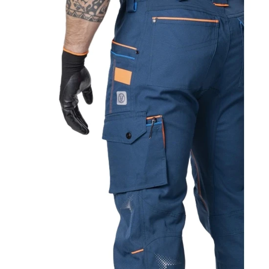 Pantaloni lucru slim fit albastru – bumbac stretch, ultra rezistenti