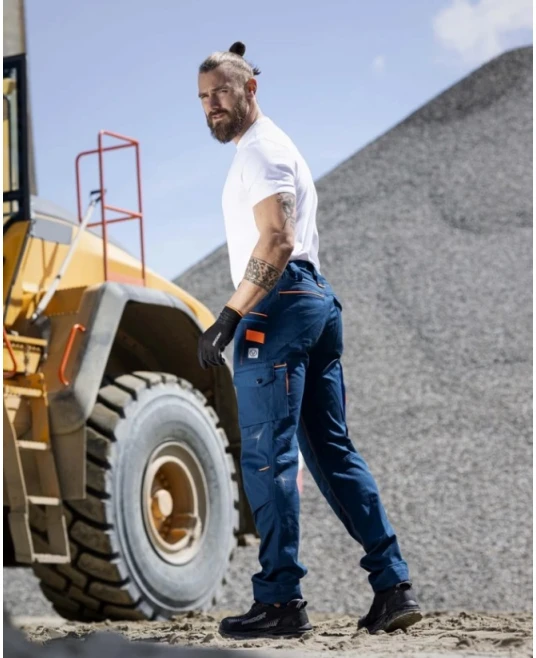 Pantaloni lucru slim fit albastru – bumbac stretch, ultra rezistenti