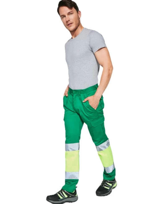 Pantaloni HiVis cu dungi reflectorizante, Daily Verde/galben Pantaloni HiVis cu dungi reflectorizante, Daily Verde/galben