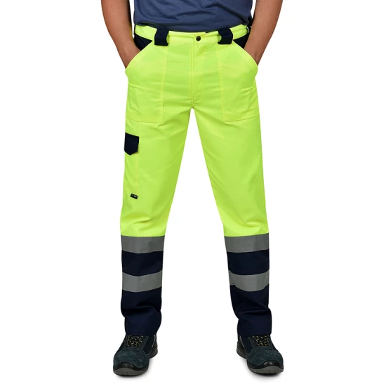 Pantaloni HiVis tercot 250 g/mp, galben negru Pantaloni HiVis tercot 250 g/mp, galben negru