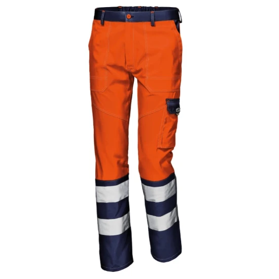 Pantaloni HiVis premium, tercot 55% bumbac, 245g/m2, Portocaliu-bleumarin Pantaloni HiVis premium, tercot 55% bumbac, 245g/m2, Portocaliu-bleumarin