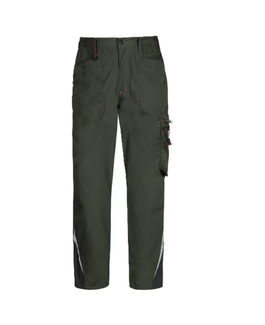 Pantaloni de lucru subtiri  Prisma light stretch, tercot ripstop 190g/m2, verde olive-portocaliu