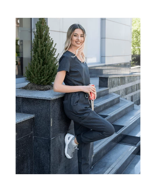 Pantaloni de lucru unisex foarte comozi, vascoza si elastan, gri inchis Pantaloni de lucru unisex foarte comozi, vascoza si elastan, gri inchis