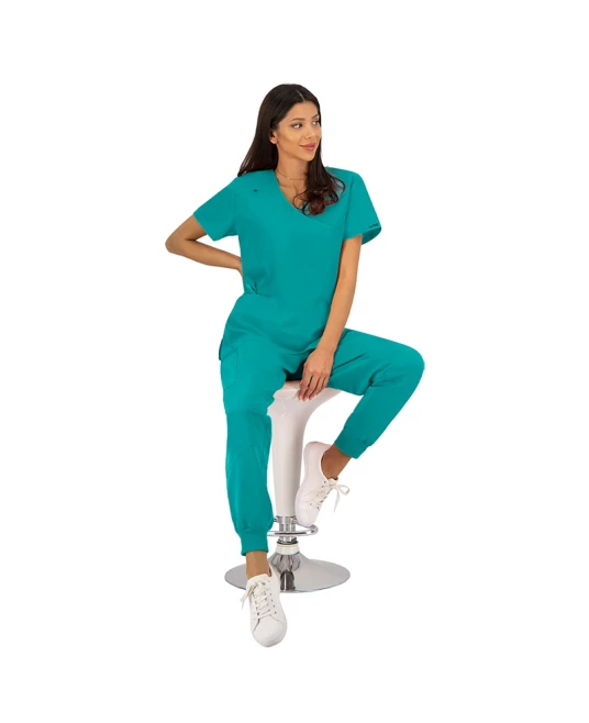 Pantaloni de lucru unisex cu snur in talie si mansete elastice inferioare, verde Pantaloni de lucru unisex cu snur in talie si mansete elastice inferioare, verde