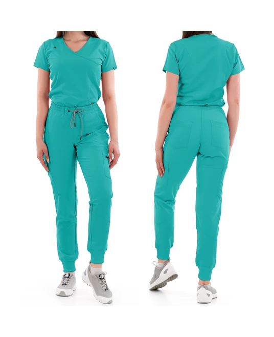 Pantaloni de lucru unisex cu snur in talie si mansete elastice inferioare, verde Pantaloni de lucru unisex cu snur in talie si mansete elastice inferioare, verde