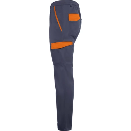 Pantaloni de lucru elastan cargo, tercot 250g/m2,  gri inchis-portocaliu