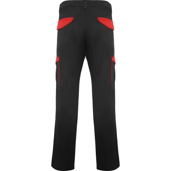 Pantaloni de lucru buzunare cargo, tercot 250g/m2, negru-rosu