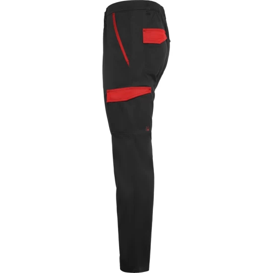 Pantaloni de lucru buzunare cargo, tercot 250g/m2, negru-rosu