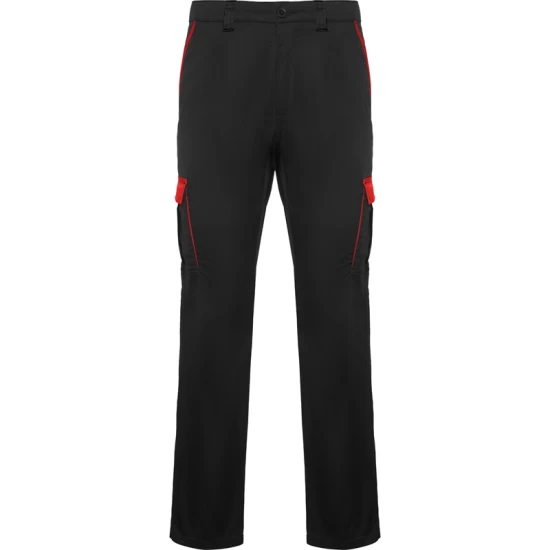 Pantaloni de lucru buzunare cargo, tercot 250g/m2, negru-rosu