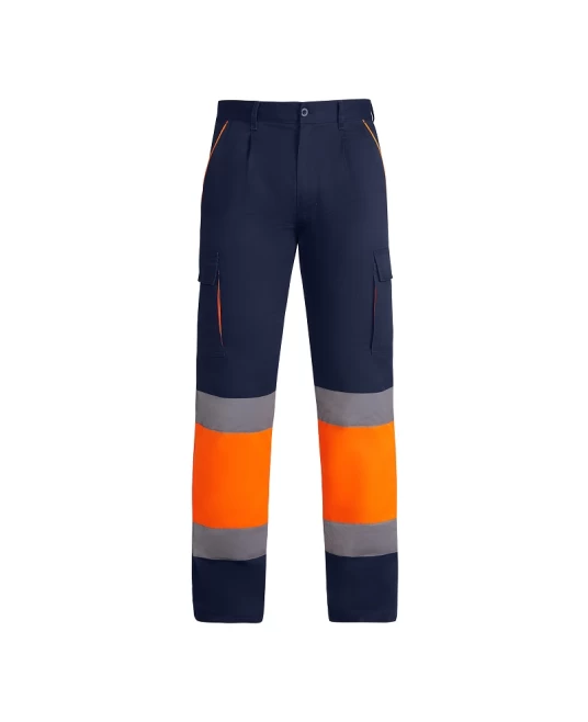 Pantaloni vatuiti HiVis cu dungi reflectorizante, bleumarin-portocaliu Pantaloni vatuiti HiVis cu dungi reflectorizante, bleumarin-portocaliu