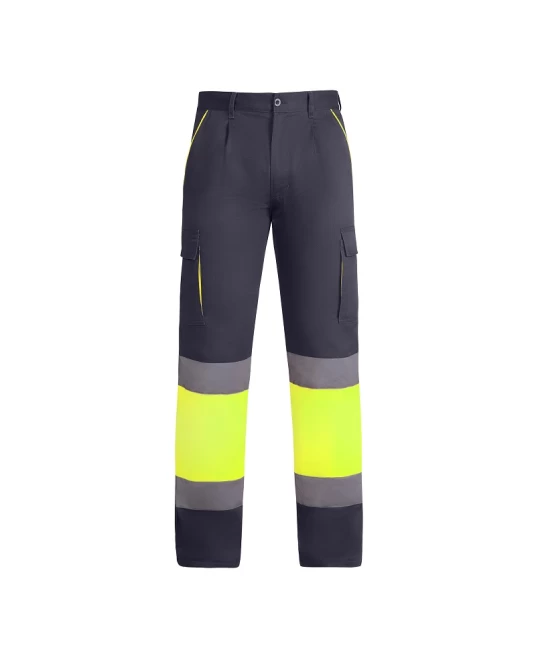 Pantaloni vatuiti HiVis cu dungi reflectorizante, gri-galben Pantaloni vatuiti HiVis cu dungi reflectorizante, gri-galben