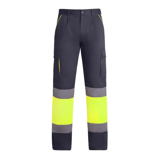 Pantaloni vatuiti HiVis cu dungi reflectorizante, gri-galben Pantaloni vatuiti HiVis cu dungi reflectorizante, gri-galben