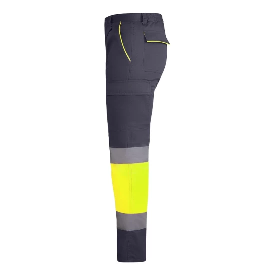 Pantaloni vatuiti HiVis cu dungi reflectorizante, gri-galben Pantaloni vatuiti HiVis cu dungi reflectorizante, gri-galben
