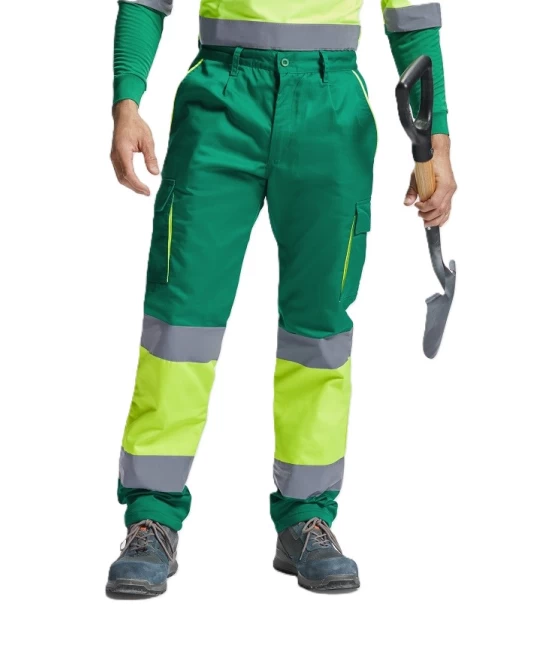 Pantaloni vatuiti HiVis cu dungi reflectorizante, verde-galben Pantaloni vatuiti HiVis cu dungi reflectorizante, verde-galben