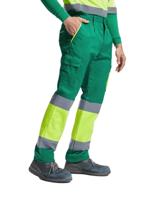 Pantaloni vatuiti HiVis cu dungi reflectorizante, verde-galben Pantaloni vatuiti HiVis cu dungi reflectorizante, verde-galben