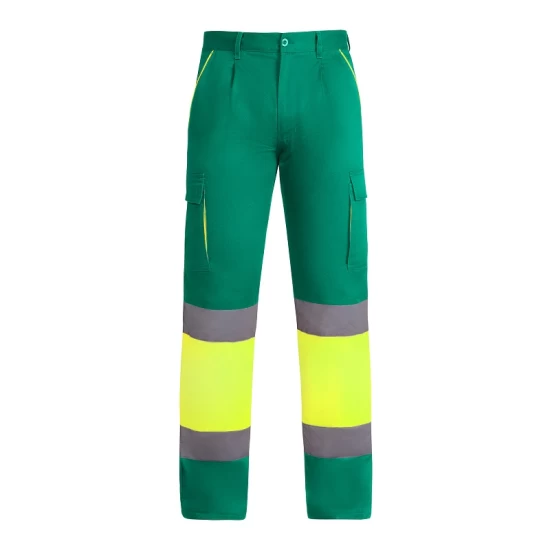 Pantaloni vatuiti HiVis cu dungi reflectorizante, verde-galben Pantaloni vatuiti HiVis cu dungi reflectorizante, verde-galben