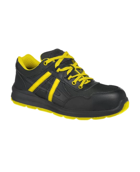 Pantofi de protectie sport, bombeu compozit si lamela, S1P Mersey, Negru-galben Pantofi de protectie sport, bombeu compozit si lamela, S1P Mersey, Negru-galben