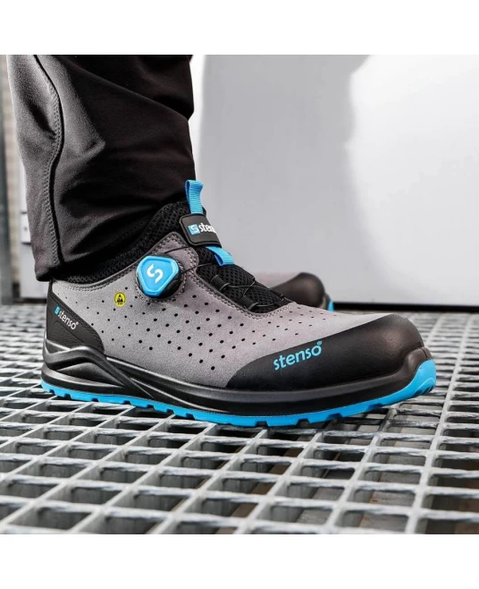 Pantofi de protectie sport S1PS ESD Jeti, inchidere cu rozeta, culoare gri-albastru Pantofi de protectie sport S1PS ESD Jeti, inchidere cu rozeta, culoare gri-albastru