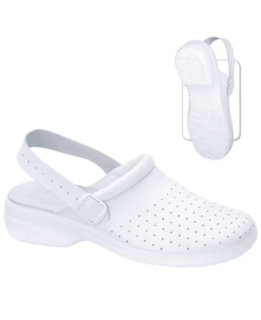 Saboti de lucru albi cu bareta, model unisex Saboti de lucru albi cu bareta, model unisex