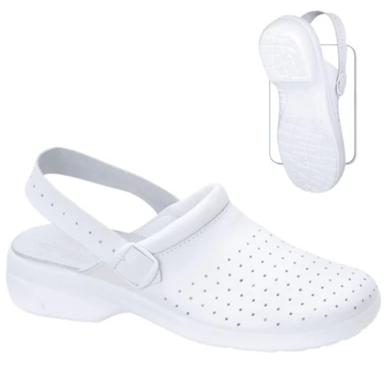 Saboti de lucru albi cu bareta, model unisex Saboti de lucru albi cu bareta, model unisex