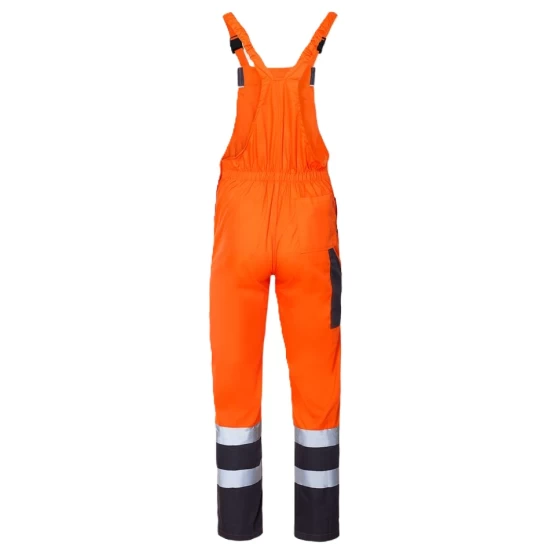 Salopeta cu pieptar HiVis dungi reflectorizante Colins, tercot 240g/m2, portocaliu negru Salopeta cu pieptar HiVis dungi reflectorizante Colins, tercot 240g/m2, portocaliu negru