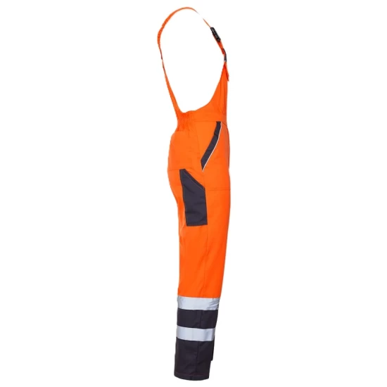 Salopeta cu pieptar HiVis dungi reflectorizante Colins, tercot 240g/m2, portocaliu negru Salopeta cu pieptar HiVis dungi reflectorizante Colins, tercot 240g/m2, portocaliu negru