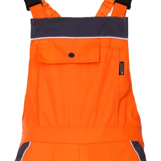 Salopeta cu pieptar HiVis dungi reflectorizante Colins, tercot 240g/m2, portocaliu negru Salopeta cu pieptar HiVis dungi reflectorizante Colins, tercot 240g/m2, portocaliu negru