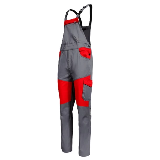 Salopeta cu pieptar subtire, ENOS stretch gri-rosu, 210g/m2 Salopeta cu pieptar subtire, ENOS stretch gri-rosu, 210g/m2