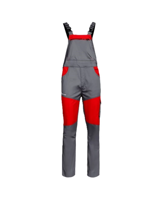 Salopeta cu pieptar subtire,  ENOS stretch gri-rosu, 210g/m2 Salopeta cu pieptar subtire,  ENOS stretch gri-rosu, 210g/m2