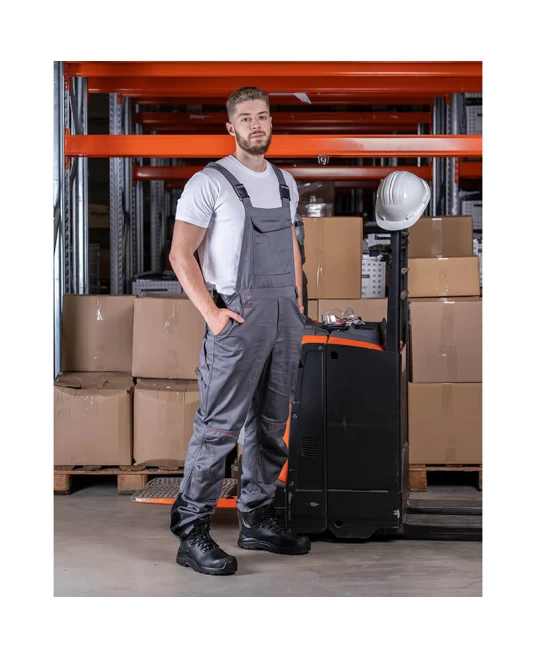  Salopeta cu pieptar bumbac de calitate Raptors, 260g/m2, gri rosu