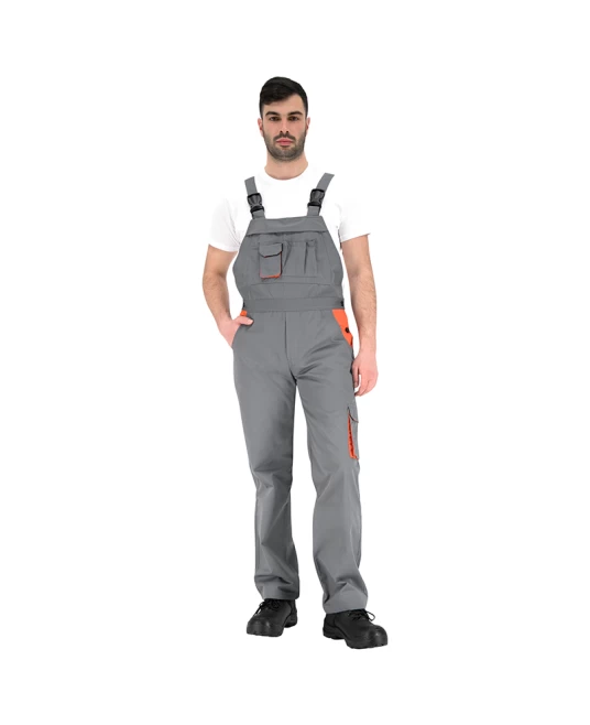 Salopeta cu pieptar tercot, 240 g/m2, Gri cu portocaliu Salopeta cu pieptar tercot, 240 g/m2, Gri cu portocaliu