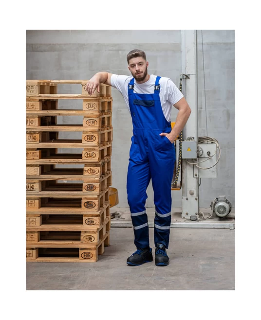 Salopeta cu pieptar Chars tercot cu dungi reflectorizante, 240g/m2, albastru