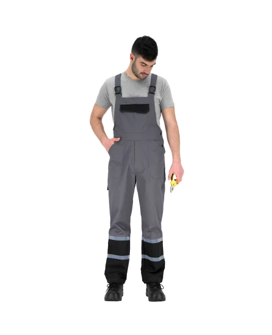 Salopeta cu pieptar Chars  tercot cu dungi reflectorizante, 240g/m2, gri